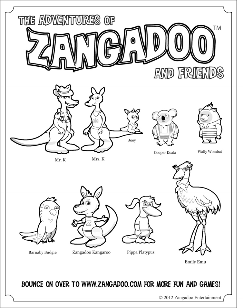 Zangadoo & Friends Printable Coloring Sheet