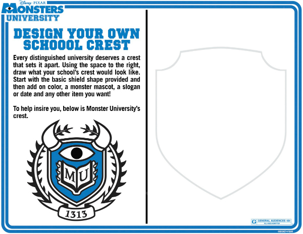 Monsters University Printable Design Your Own School Crest Coloring Sheet