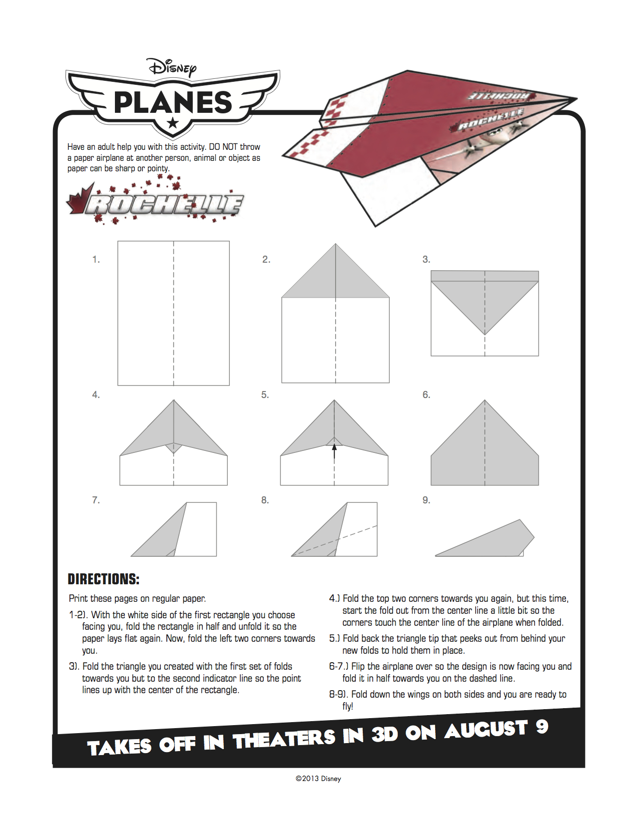 Disney Planes Printable Rochelle Paper Airplane Craft