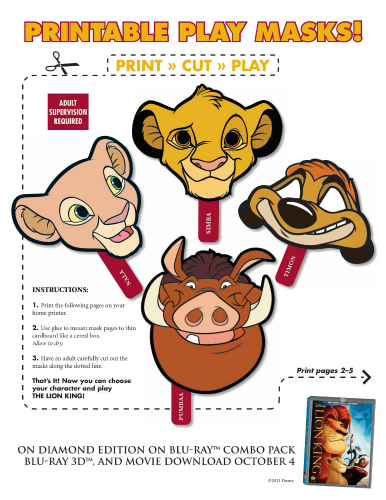 Disney Lion King Simba, Nala, Timon & Pumbaa Printable Masks