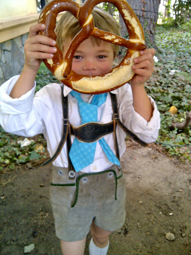 Boy in Lederhosen and Brezel