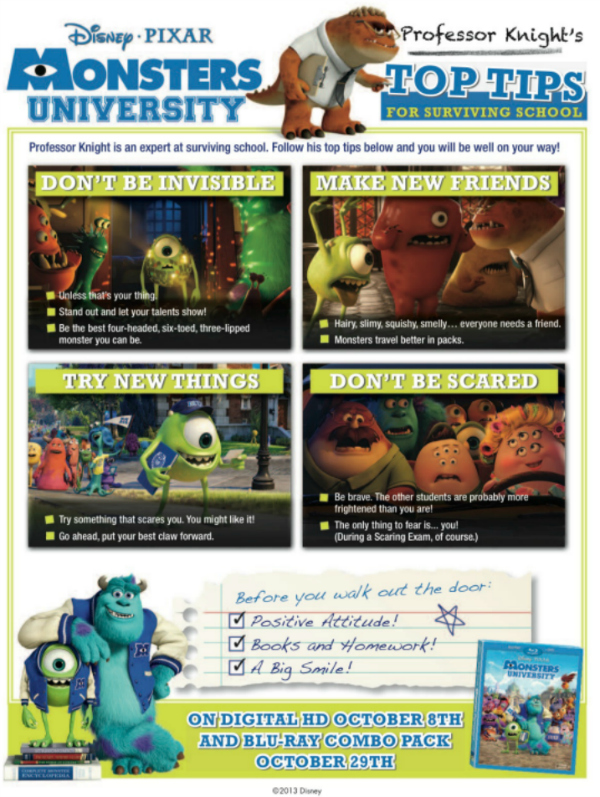 Disney Pixar Monsters University Back to School Tips