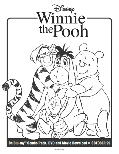 Winnie the Pooh, Tigger, Eeyore & Piglet Printable Coloring Page