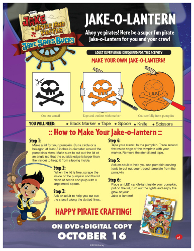 Disney Jake and the Neverland Pirates Halloween Jake-O-Lantern Pumpkin Carving Patterns