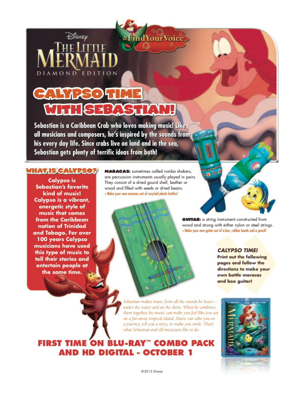Little Mermaid Printable Calypso Music Craft - Maracas and Guitar