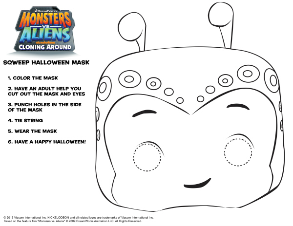 Monsters vs. Aliens Sqweep Mask Printable Craft