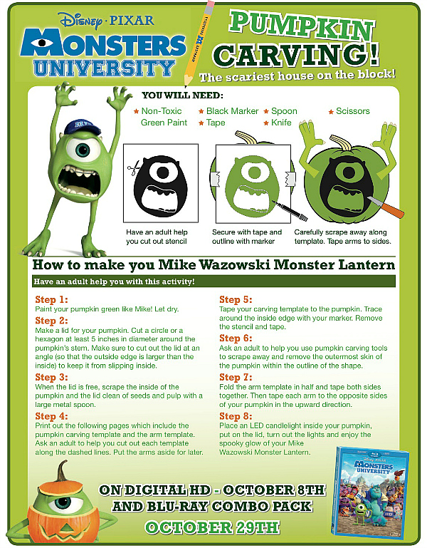 Monsters University Printable Pumpkin Carving Template - Mike Wazowski