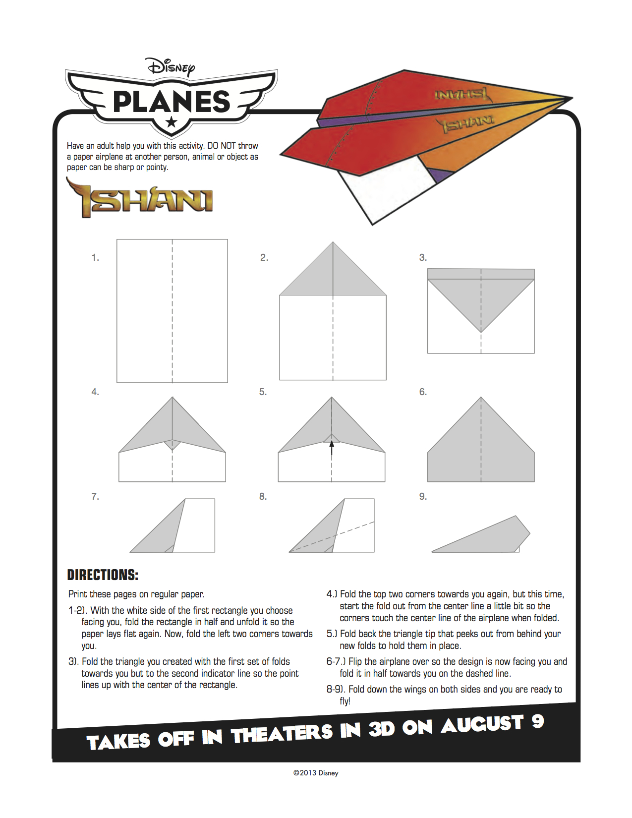 Disney Planes Printable Ishani Paper Airplane Craft