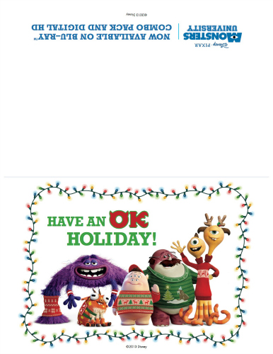 Monsters University Printable Holiday Card