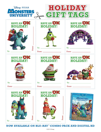 Free Monsters University Printable Holiday Gift Tags