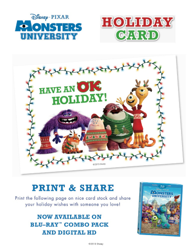 Monsters University Printable Holiday Card