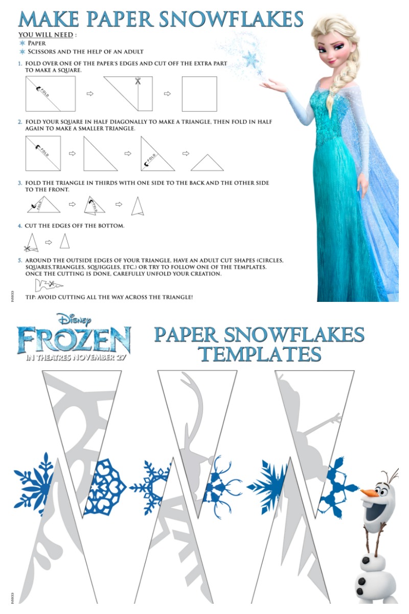 Frozen Paper Snowflake Craft with Free Printable Instructions #frozen #frozen2 #disney #snowflakes #disneycraft #frozencraft #papersnowflakes #freeprintable