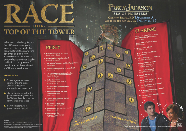 Percy Jackson Printable Race to the Top of the Tower Game