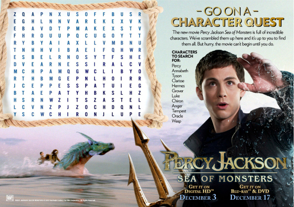 Percy Jackson Sea of Monsters Printable Word Search
