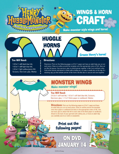 Henry Hugglemonster Printable Craft - Huggle Horns and Monster Wings