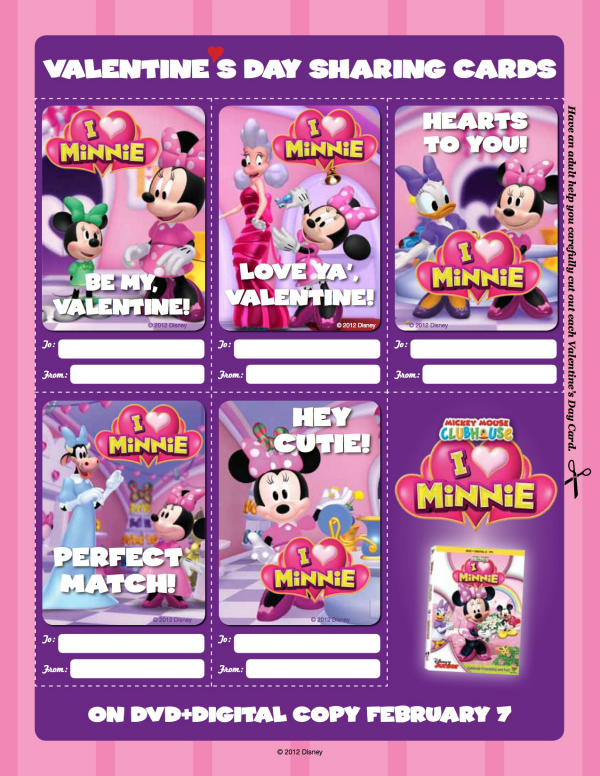 Minnie Mouse Printable Valentine's Day Cards