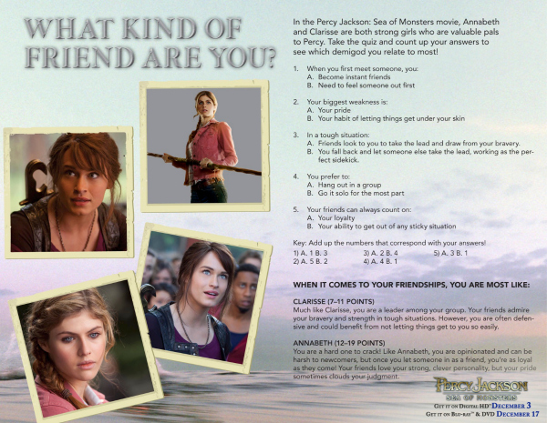 Percy Jackson What Kind of Friend Are You? Printable Quiz