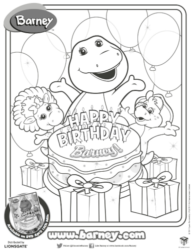 Happy Birthday Barney Printable Coloring Page