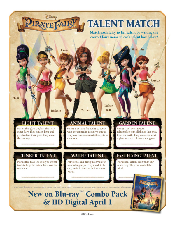 Disney Pirate Fairy Talent Match Activity Sheet