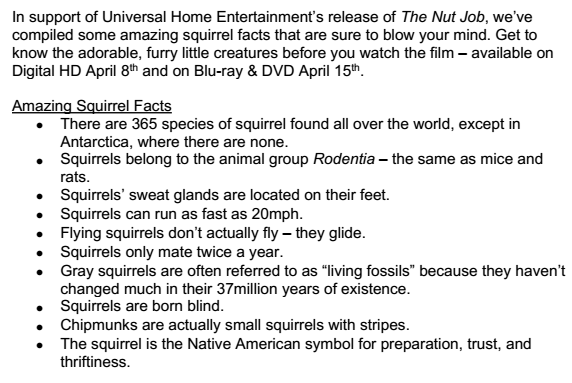 The Nut Job Squirrel Facts