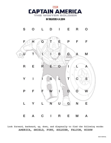 Captain America Printable Word Search