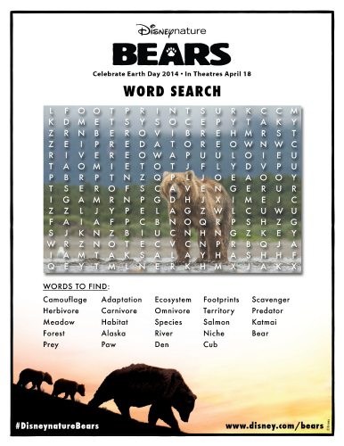 Disneynature Bears Printable Word Search