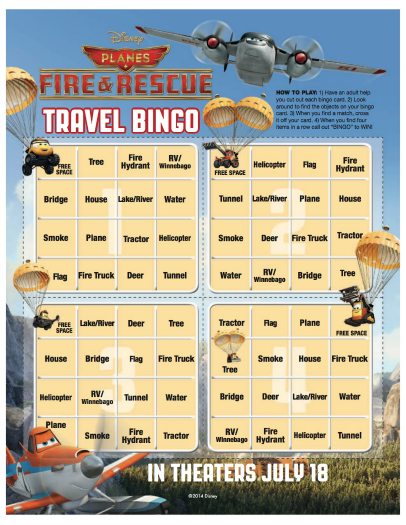 Disney Planes Fire & Rescue Printable Travel Bingo Game