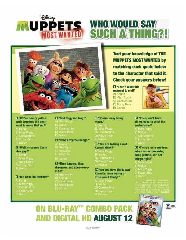 Muppets Most Wanted Printable Movie Trivia Quiz