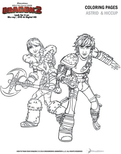 How to Train Your Dragon 2 Coloring Page - Astrid and Hiccup