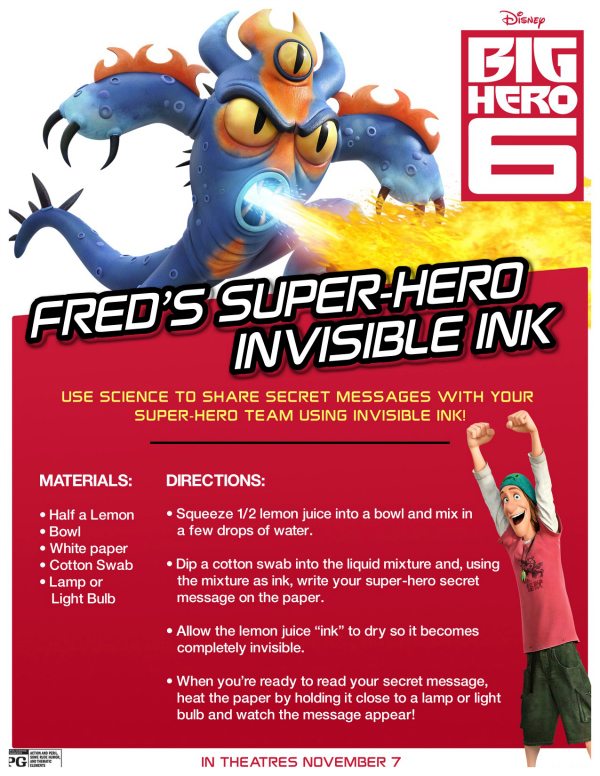 Disney Big Hero 6 Invisible Ink Science Experiment