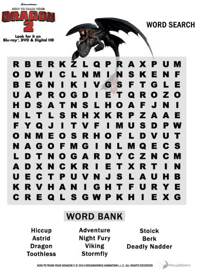 How to Train Your Dragon 2 Word Search