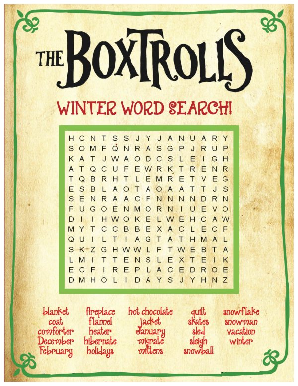 The Boxtrolls Printable Winter Word Search Puzzle