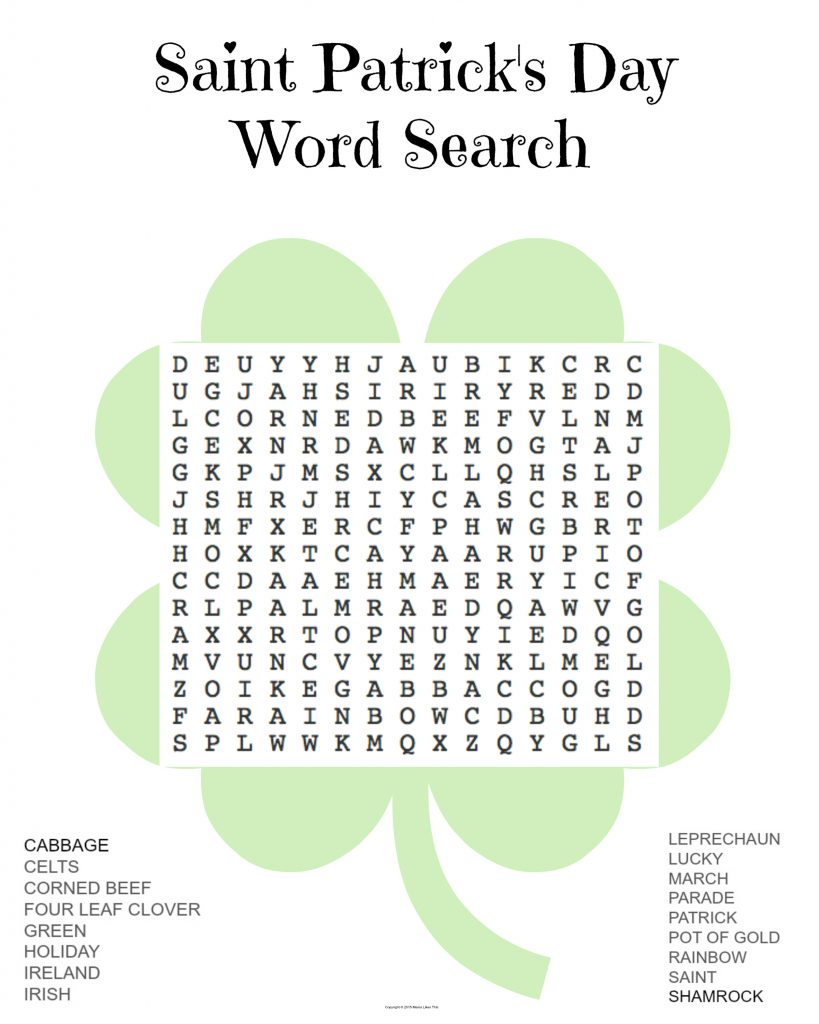 Free Printable St. Patrick's Day Word Search