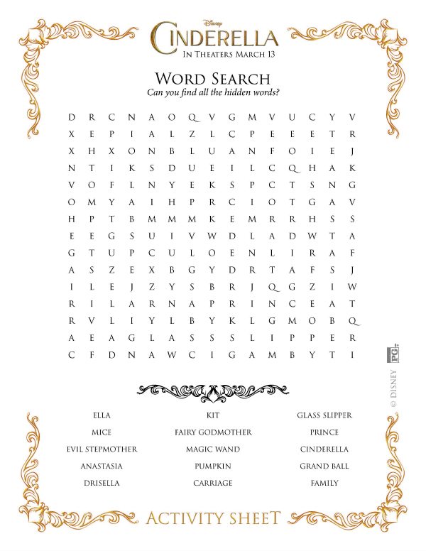 Disney Cinderella Free Printable Word Search