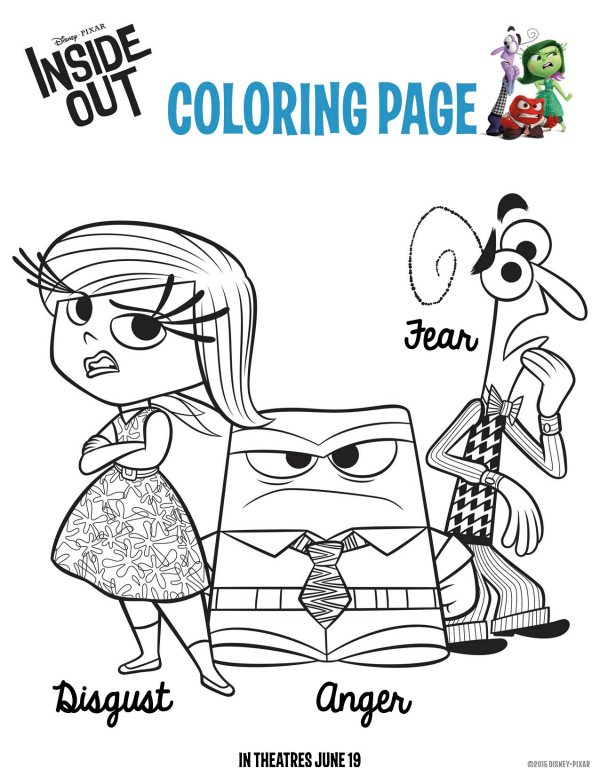 Free Printable Disney Pixar Inside Out Disgust Anger Fear Coloring Page