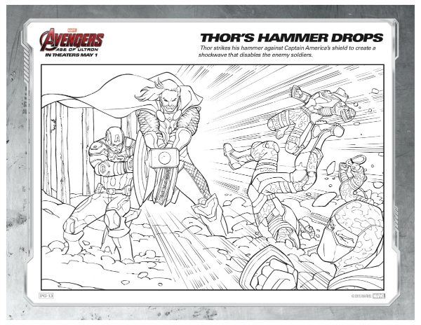 Marvel Avengers Coloring Page - Thor's Hammer Drops