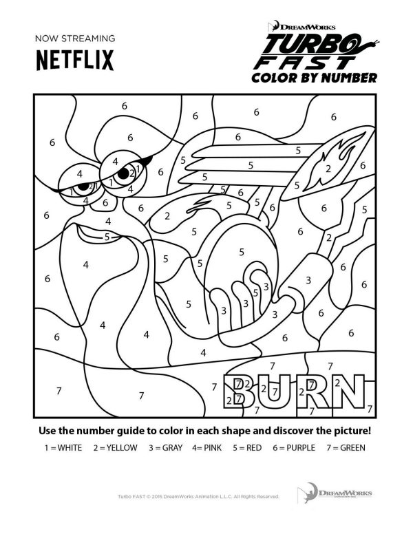Turbo Fast Burn Color by Number Printable