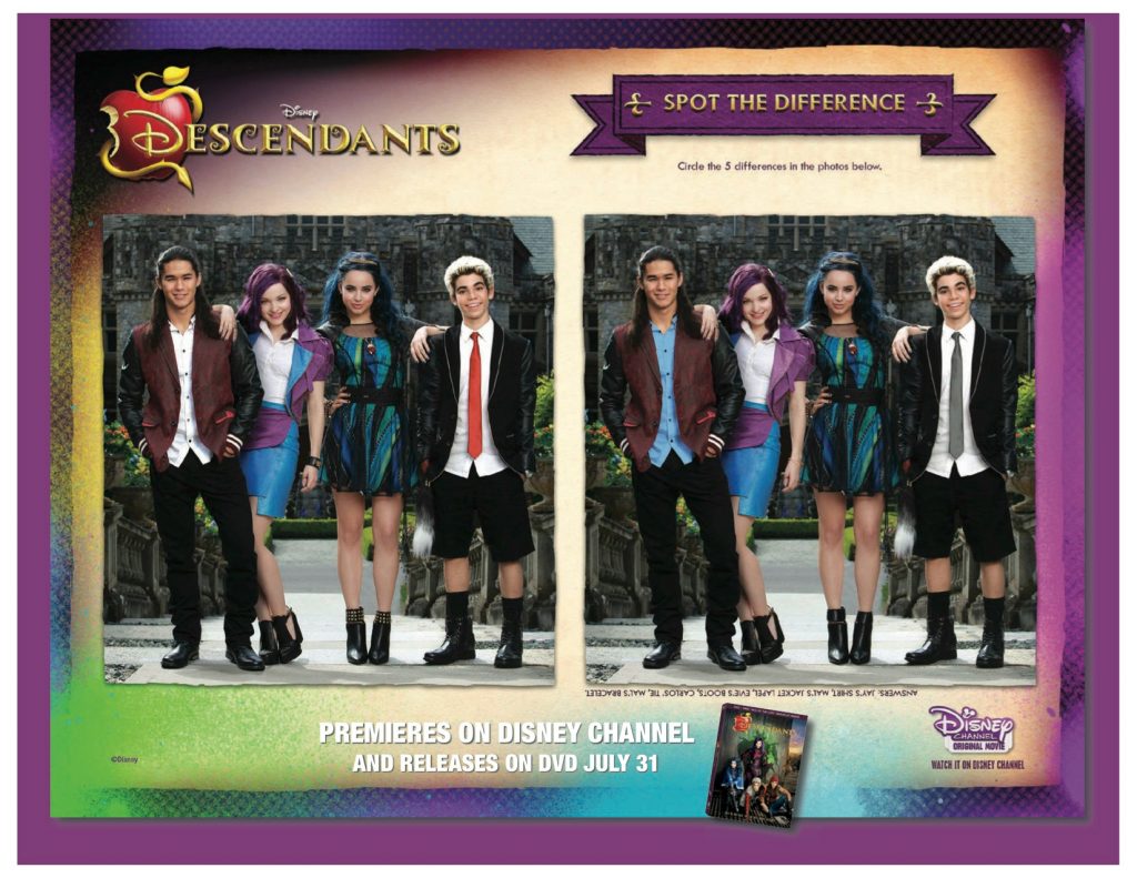 Disney Descendants Spot The Differences Activity Page