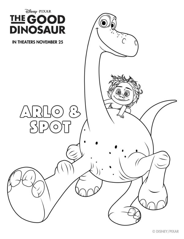 Free Printable Disney The Good Dinosaur Arlo & Spot Coloring Page