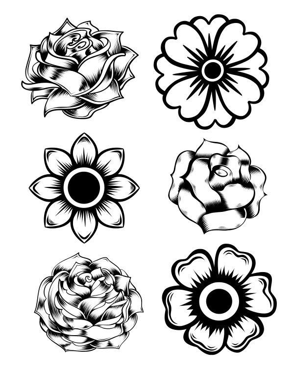 Free Printable Rose and Marigold Flowers Coloring Page