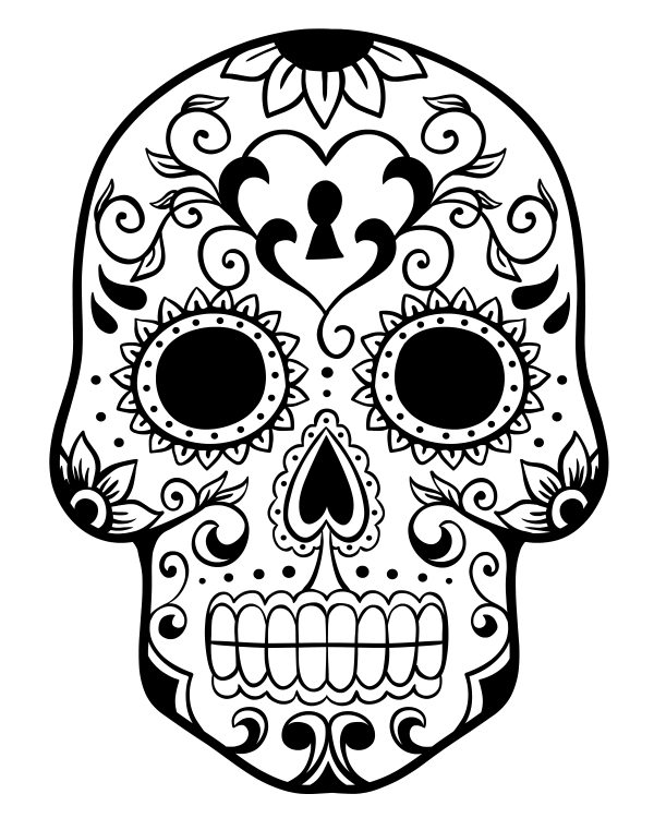 Free Printable Day of the Dead Sugar Skull Coloring Page #DayofTheDead #DiadeLosMuertos #SugarSkull #FreePrintable #Printable #ColoringPage