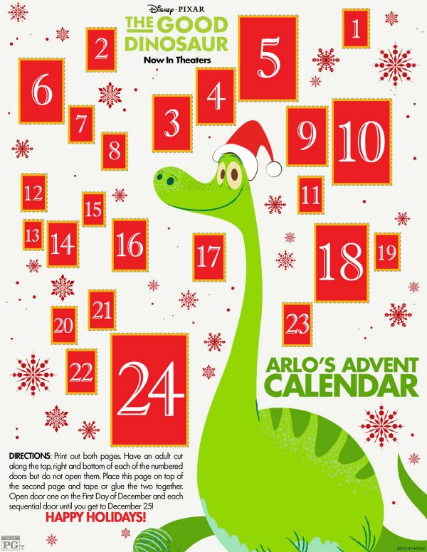 Free Printable Disney The Good Dinosaur Advent Calendar 