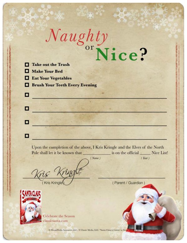 Free Printable Christmas Naughty or Nice Contract