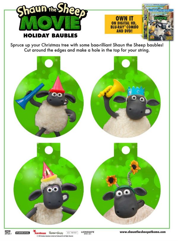 Free Printable Shaun the Sheep Christmas Ornaments