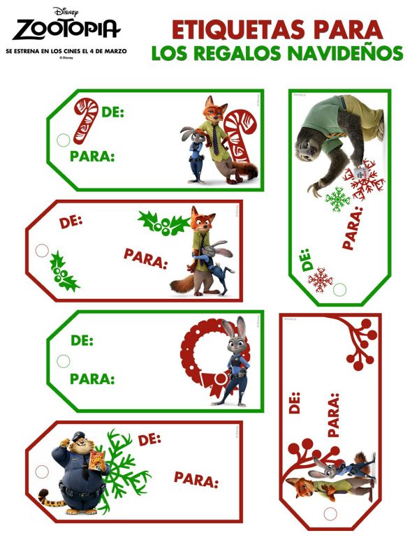 Free Printable Disney Zootopia Spanish Holiday Gift Tags
