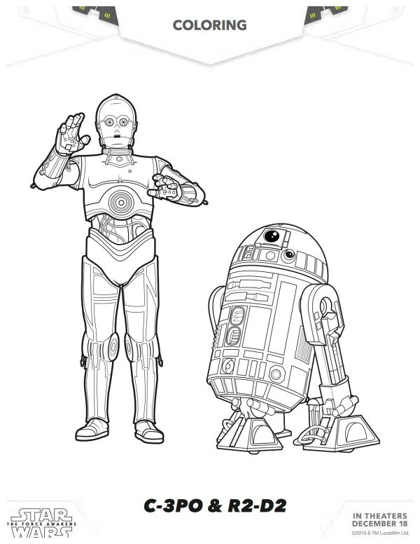 Star Wars: The Force Awakens C-3PO & R2-D2 Coloring Page