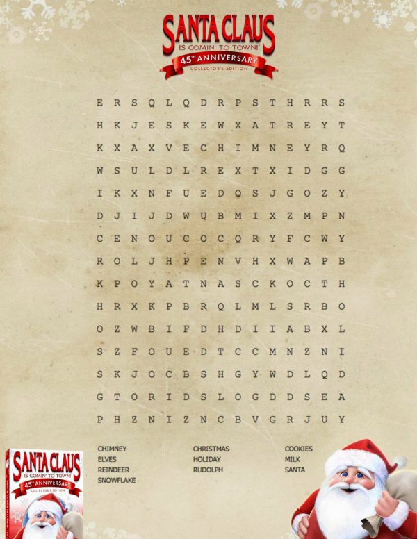 Santa Claus is Coming to Town Word Search Puzzle