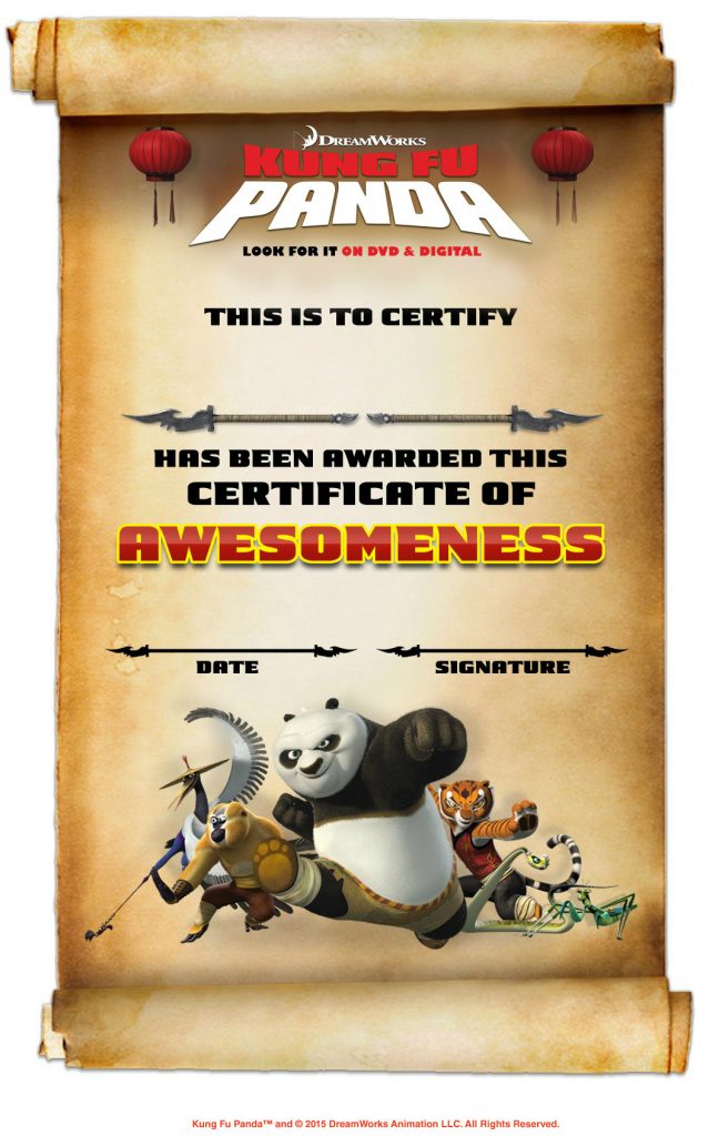 Free Printable Kung Fu Panda Certificate of Awesomeness