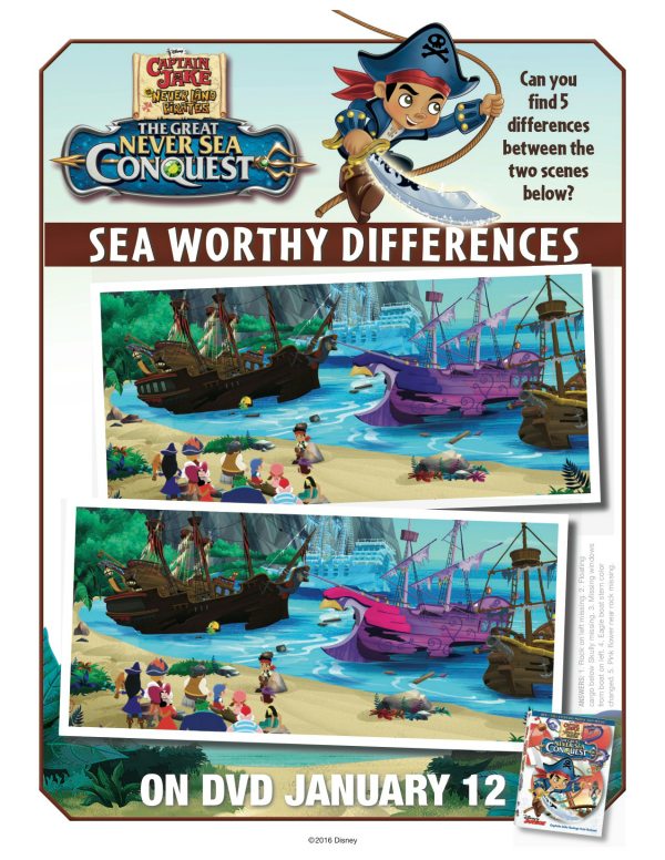 Disney Captain Jake and The Neverland Pirates Spot the Differences Activity Page