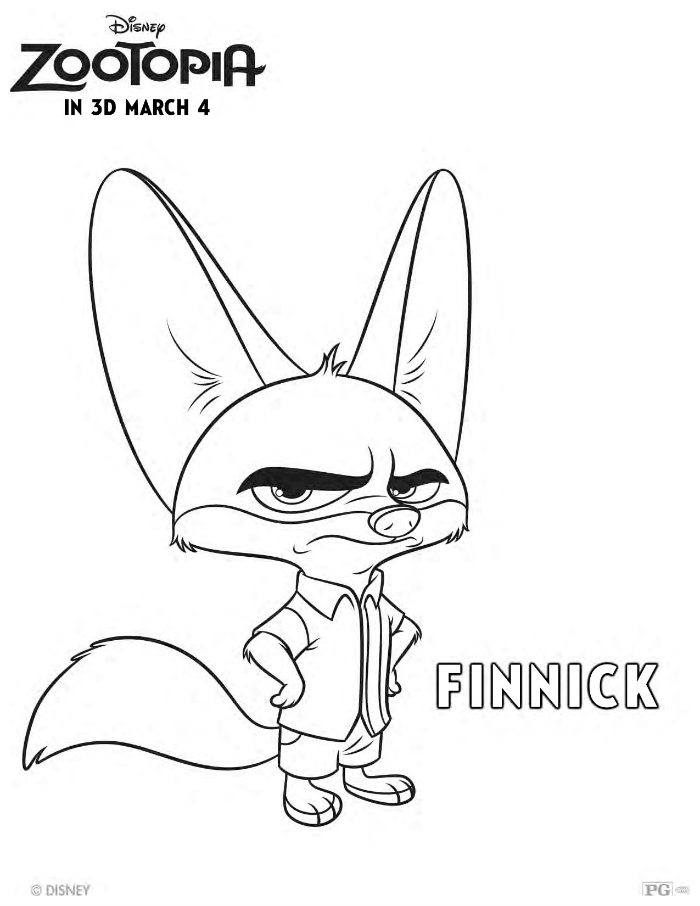 Free Disney Zootopia Finnick Coloring Page